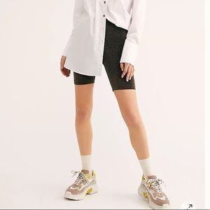Free people seamless rib biker short black sparkle